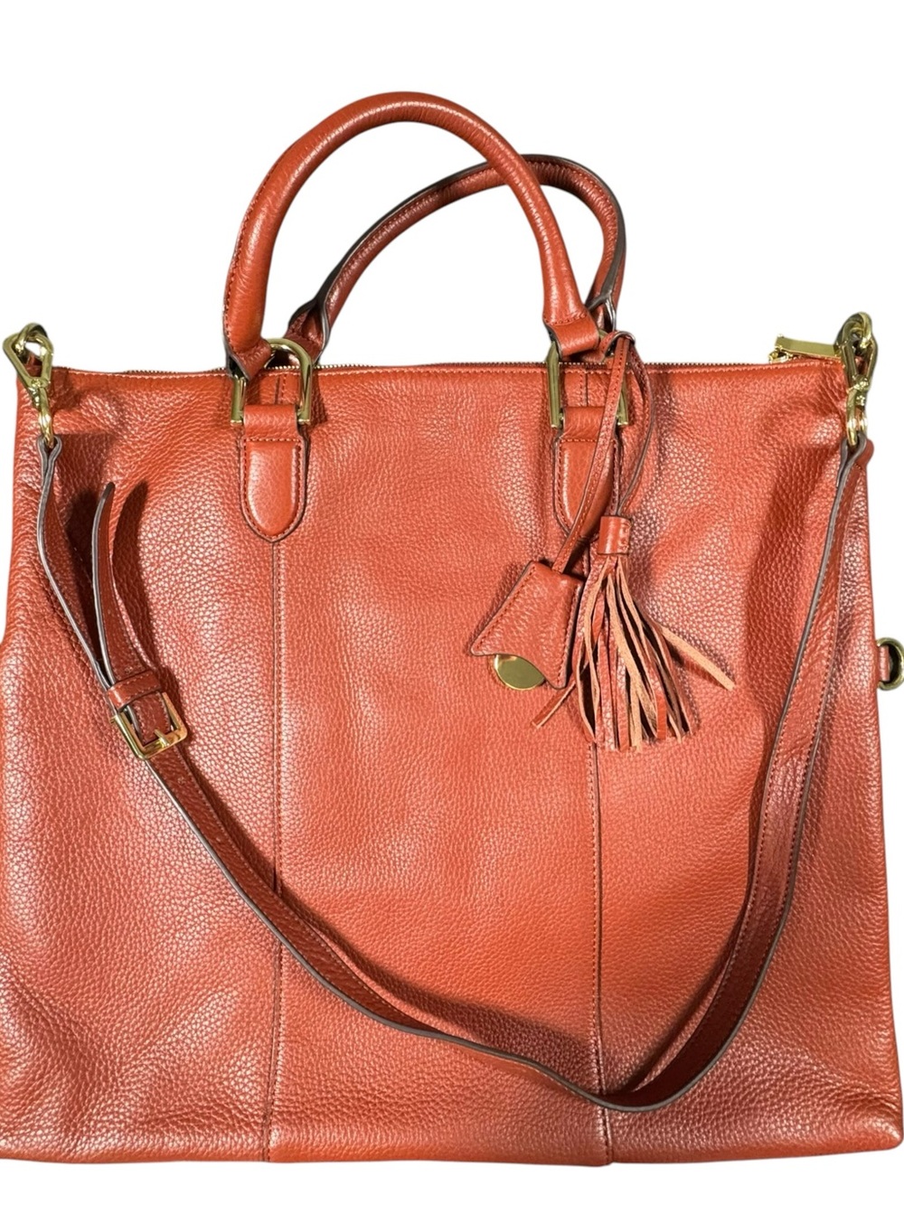 G.I.L.I. Pebbled Leather Tassel Tote in Burnt Orange